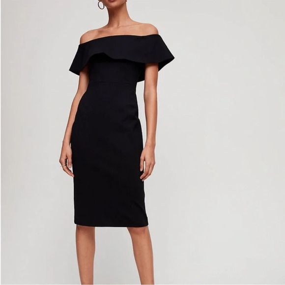 Aritzia Babaton Ruslan Off the Shoulder Bodycon Black Midi Dress - Picture 1 of 10